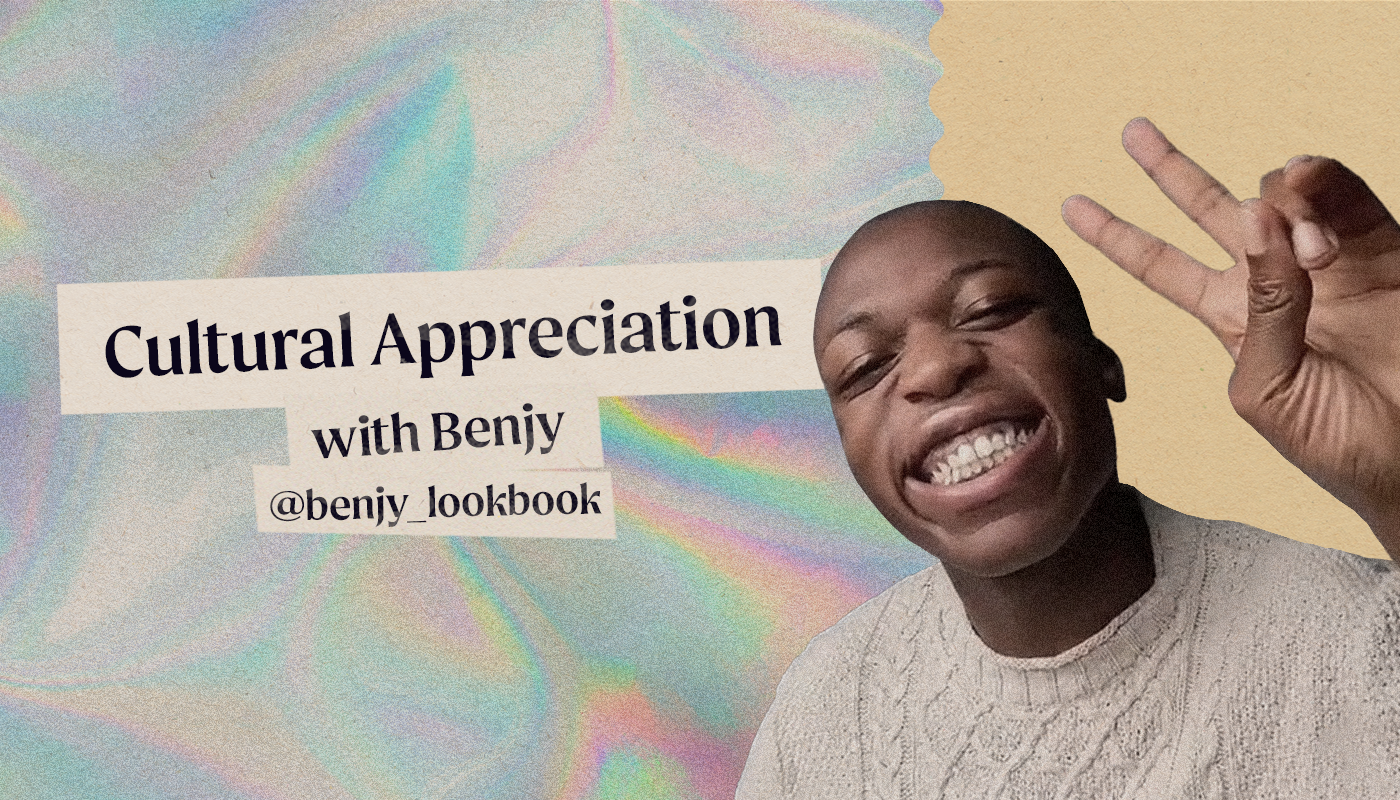 In a collage style piece, we see Benjy hold up the peace sign. Next to him we read: Cultural Appreciation with Benjy